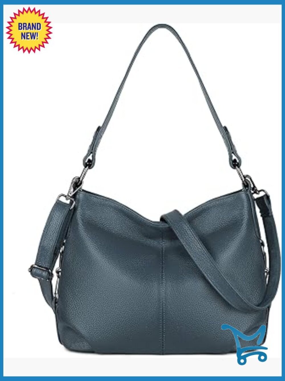 Large Genuine Leather Hobo Bag with Removable Strap, Multiple Pockets